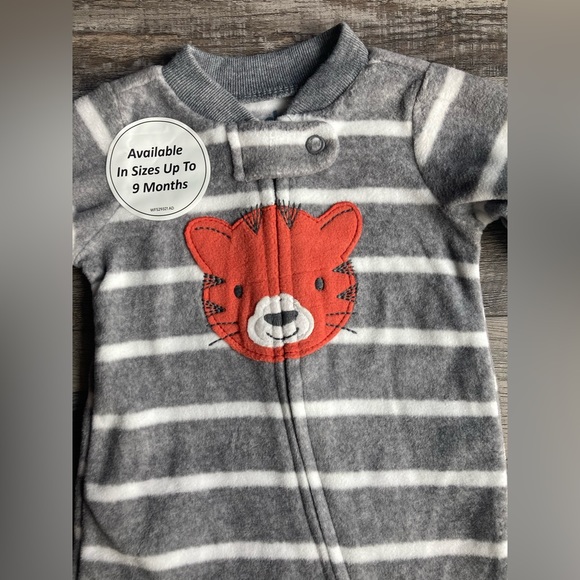 Carter’s Newborn Gray Stripped Tiger Baby Footie Sleeper NWT - Picture 3 of 9